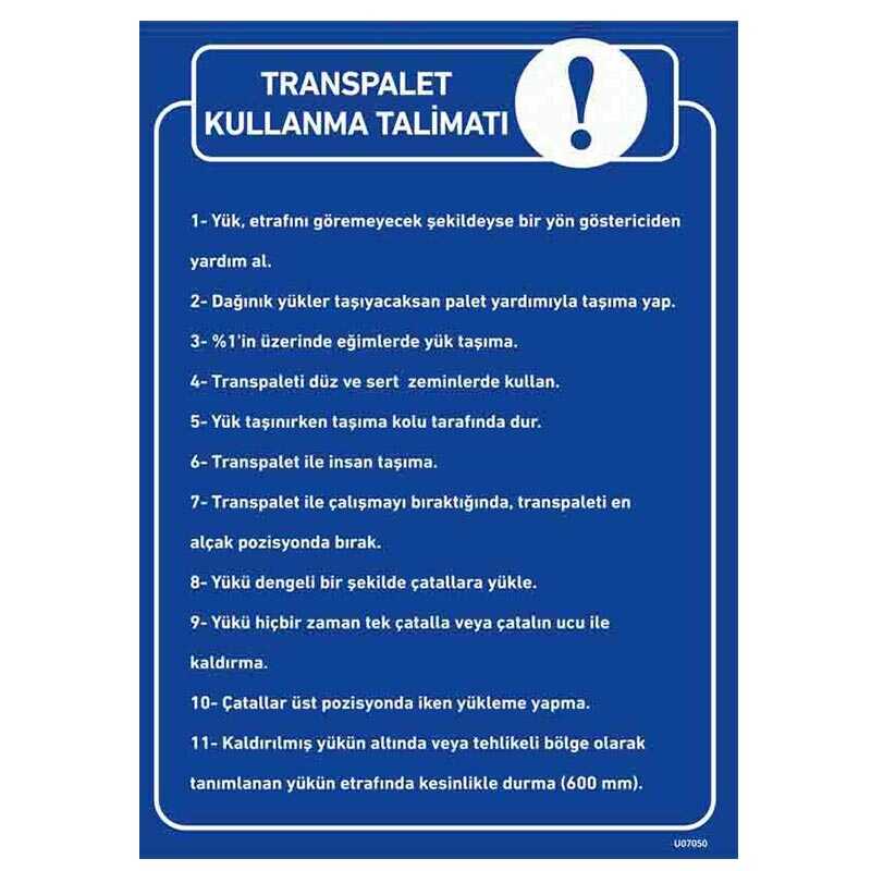 Transpalet Kullanma Talimatı Uyarı Levhası