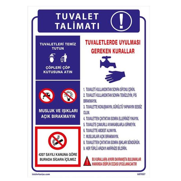 Tuvalet Kullanım Talimatı Uyarı Levhası