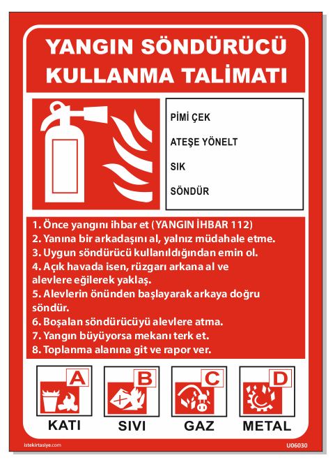 Yangın Söndürücü Kullanma Talimatı Uyarı Levhası