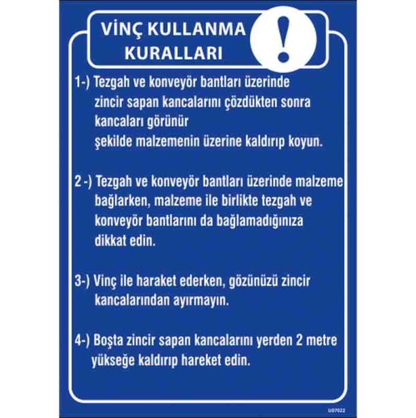 Vinç Kullanma Talimatı Levhası Uyarı Levhası