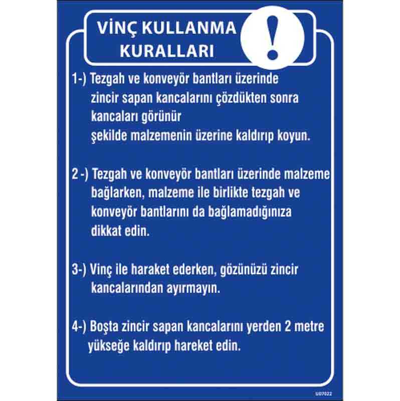 Vinç Kullanma Talimatı Levhası Uyarı Levhası