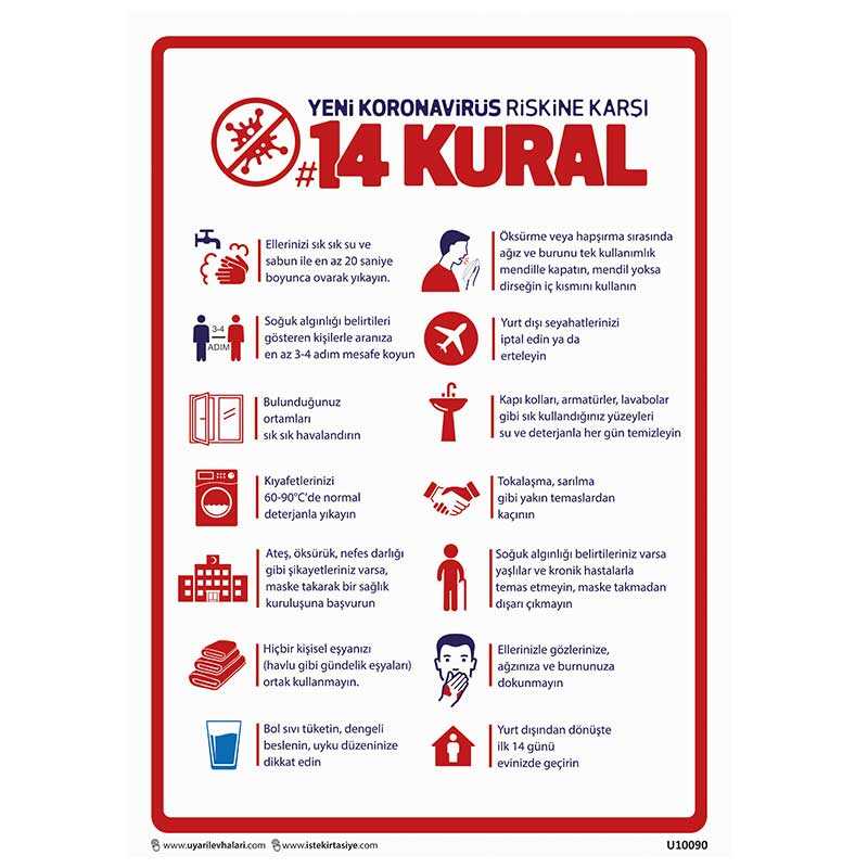 Virüse Karşı 14 Kural Uyarı Levhası U10090