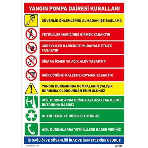 Yangın Pompa Dairesi Kuralları Uyarı Levhası
