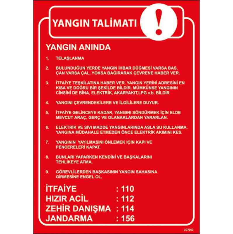 Yangın Talimatı Uyarı Levhası
