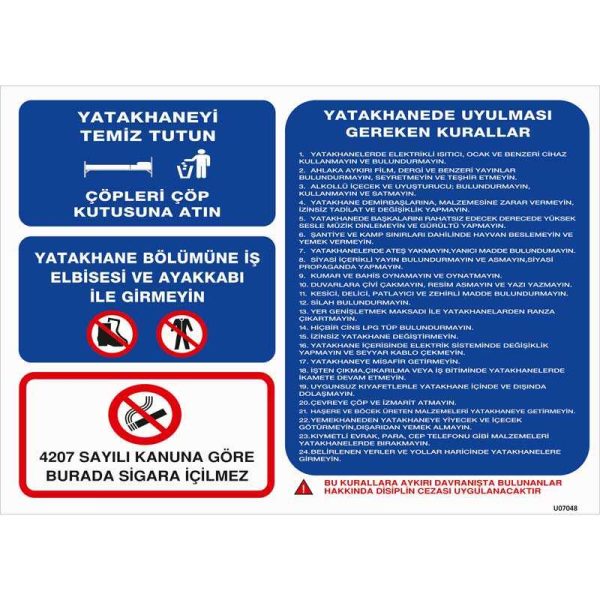 Yatakhane Talimatı Uyarı Levhası