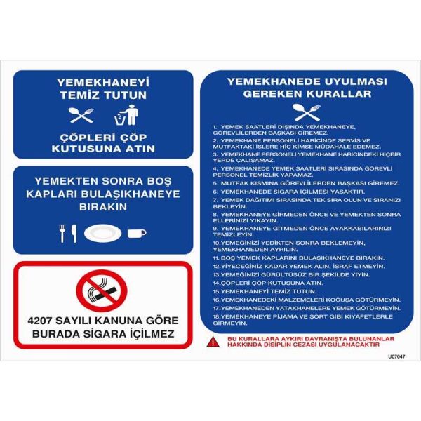 Yemekhane Talimatı Uyarı Levhası