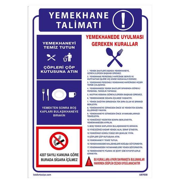 Yemekhanede Uyulması Gereken Kurallar Uyarı Levhası